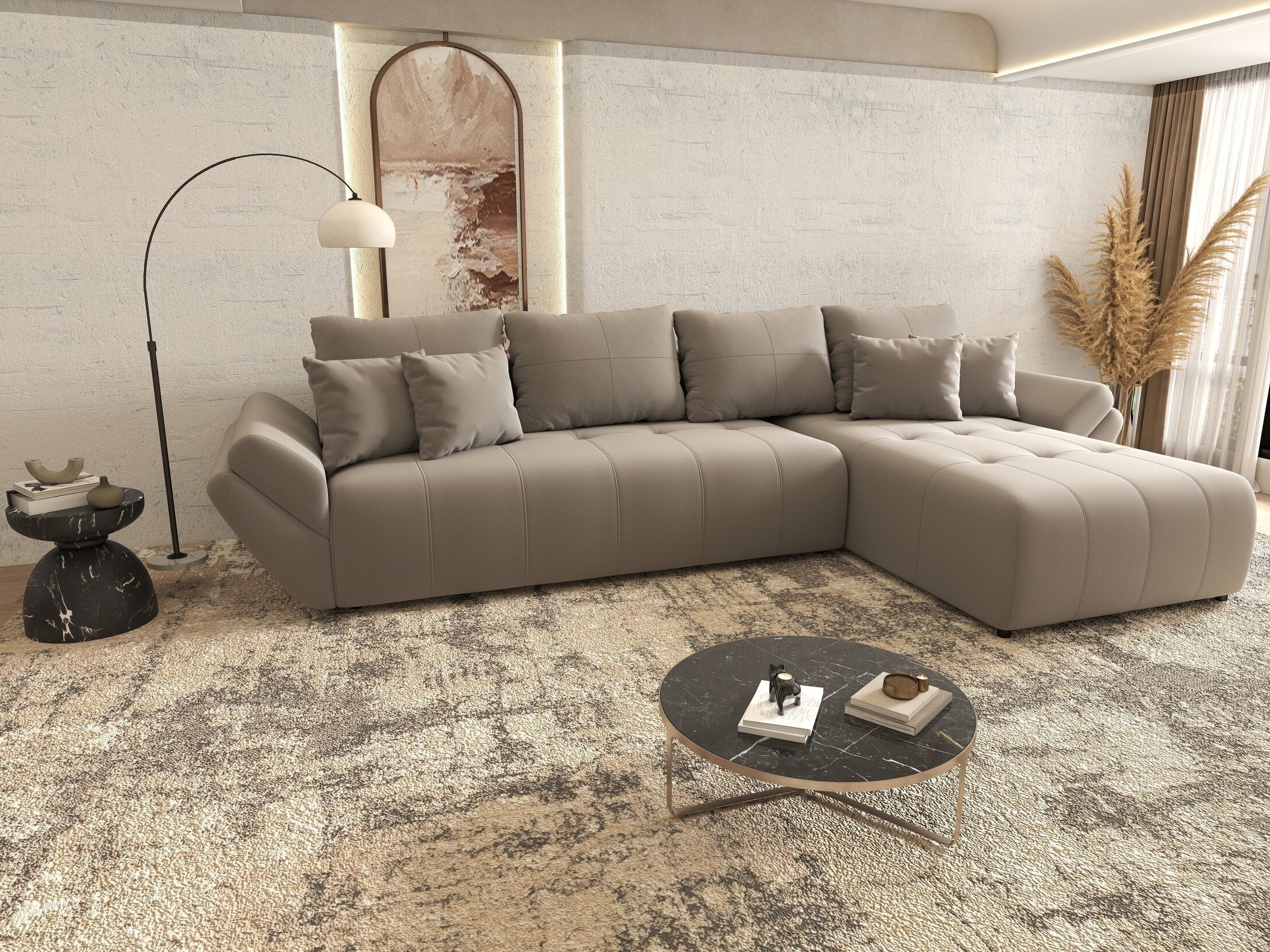 Colțar extensibil dumonde cu ladă de depozitare si sezut confortabil din spuma high-density, Berlin XL Royal Gri 350x185 cm II