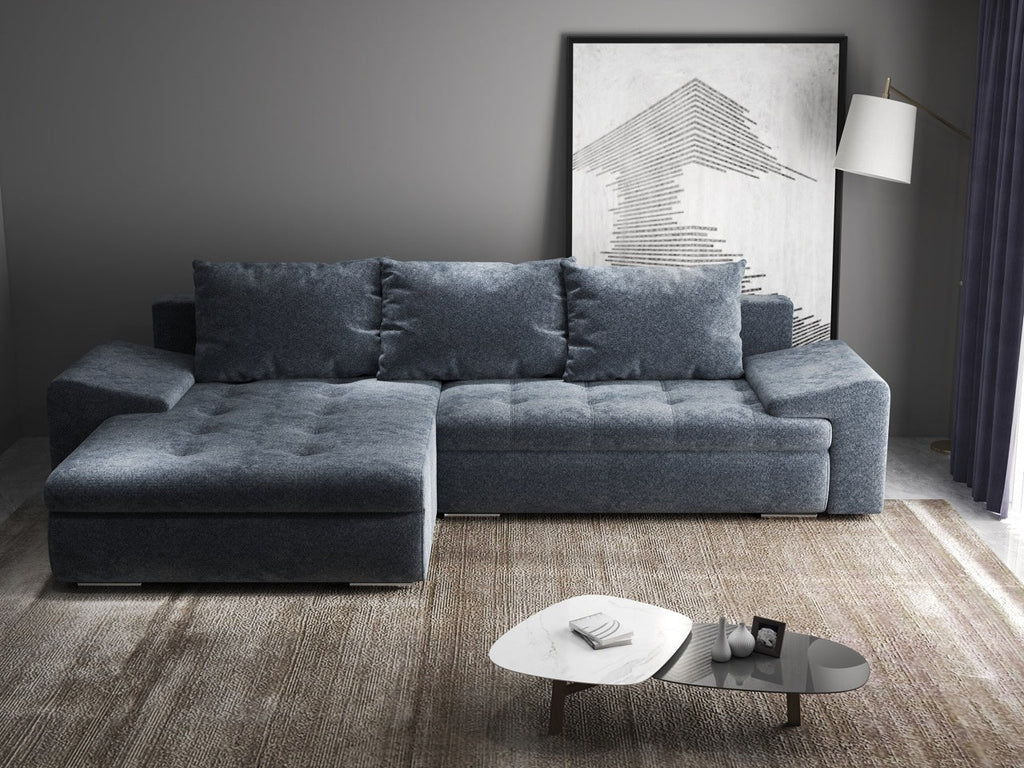 Colțar extensibil dumonde cu ladă de depozitare si sezut confortabil din spuma high-density, Leonardo Euphoria Grafit 260x185 cm