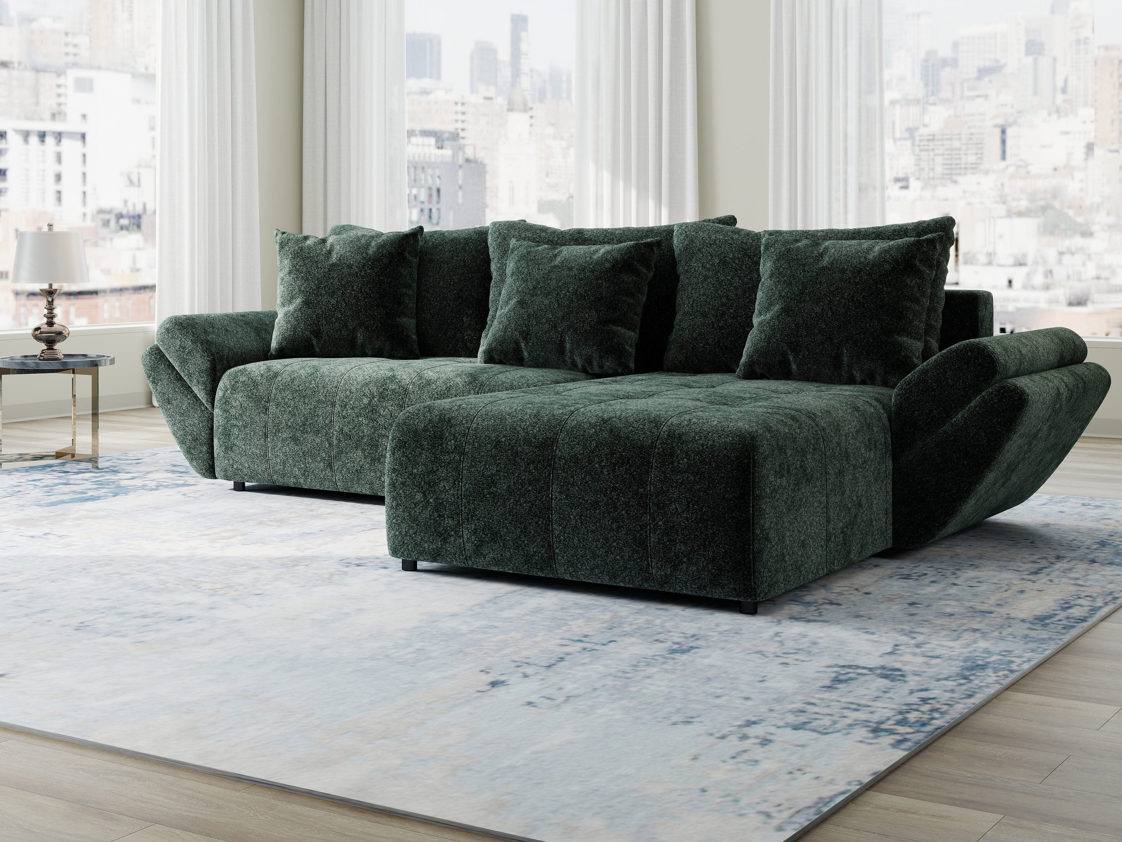 Colțar extensibil dumonde cu ladă de depozitare si sezut confortabil din spuma high-density, Berlin Euphoria Verde 280x185 cm II