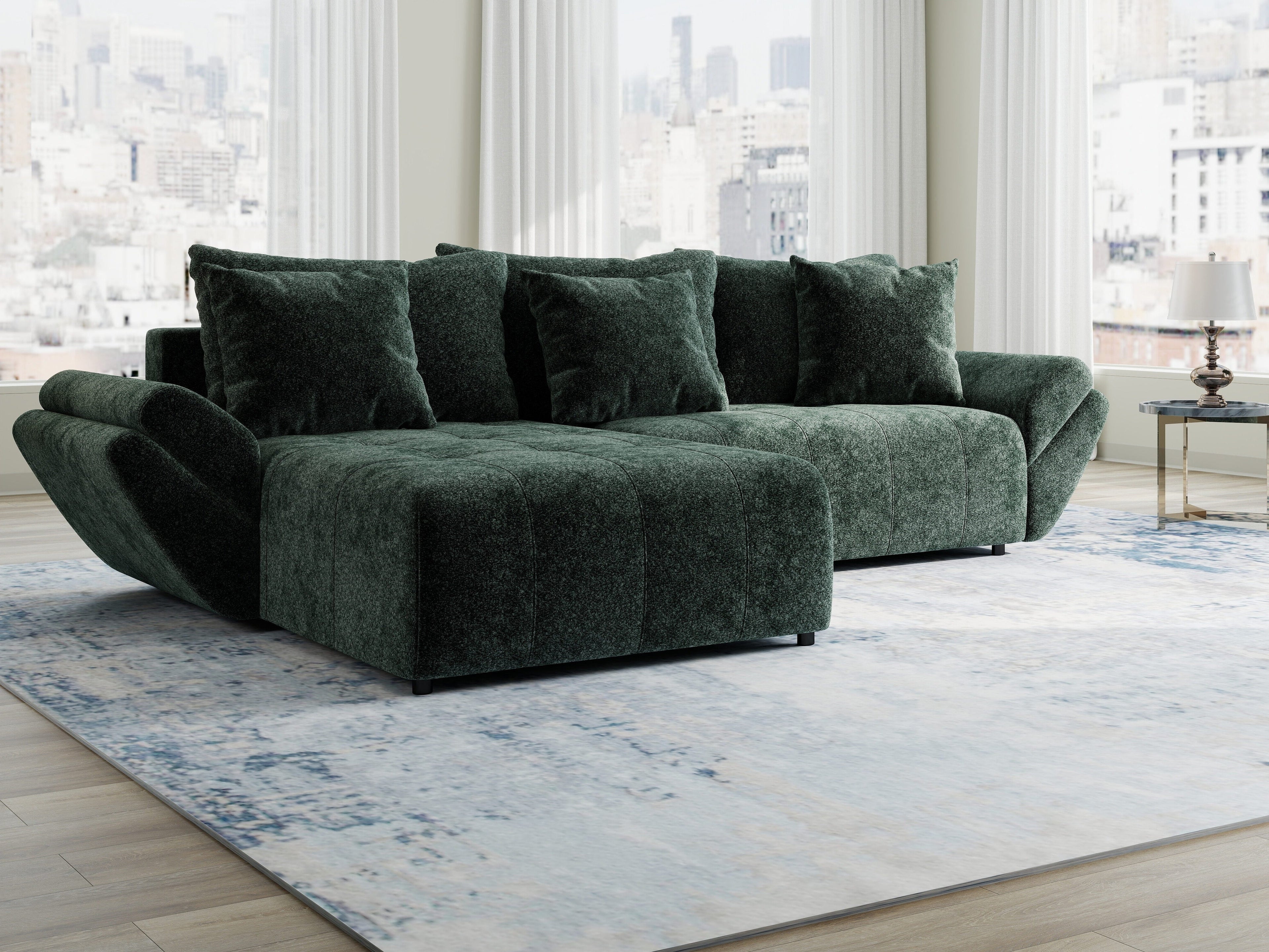 Colțar extensibil dumonde cu ladă de depozitare si sezut confortabil din spuma high-density, Berlin Euphoria Verde 280x185 cm