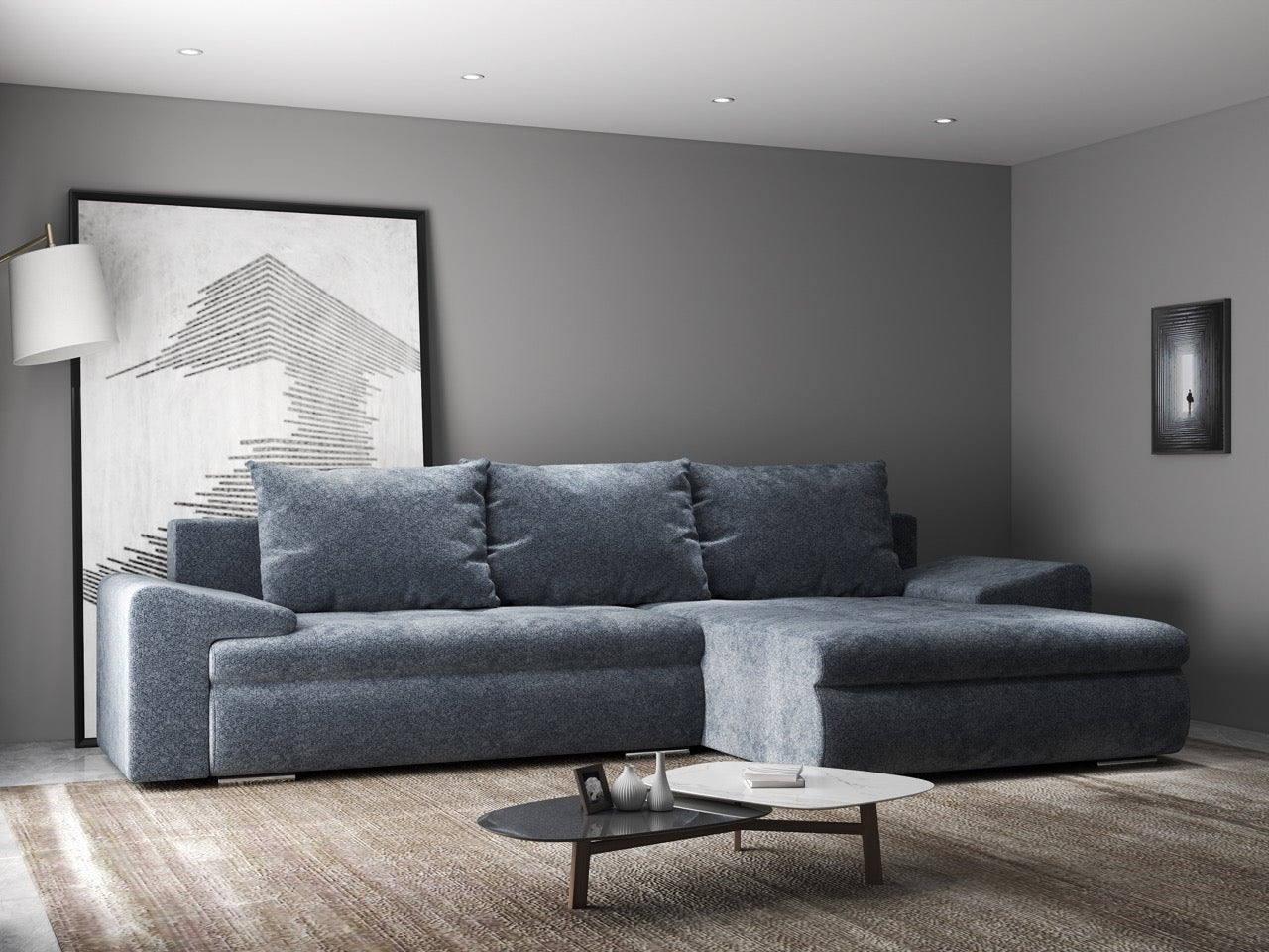 Colțar extensibil dumonde cu ladă de depozitare si sezut confortabil din spuma high-density, Leonardo Euphoria Grafit 260x185 cm II