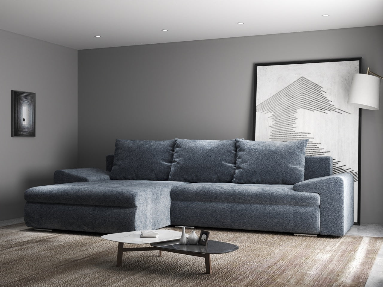 Colțar extensibil dumonde cu ladă de depozitare si sezut confortabil din spuma high-density, Leonardo Euphoria Grafit 260x185 cm