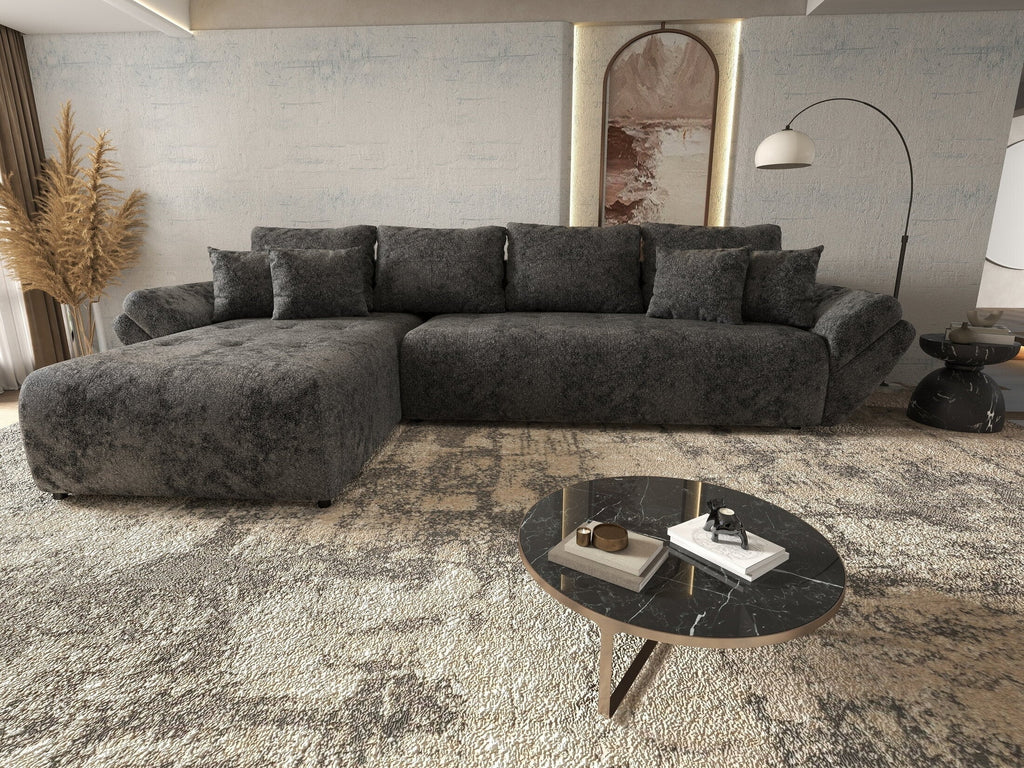 Colțar extensibil dumonde cu ladă de depozitare si sezut confortabil din spuma high-density, Berlin XL Euphoria Negru 350x185 cm