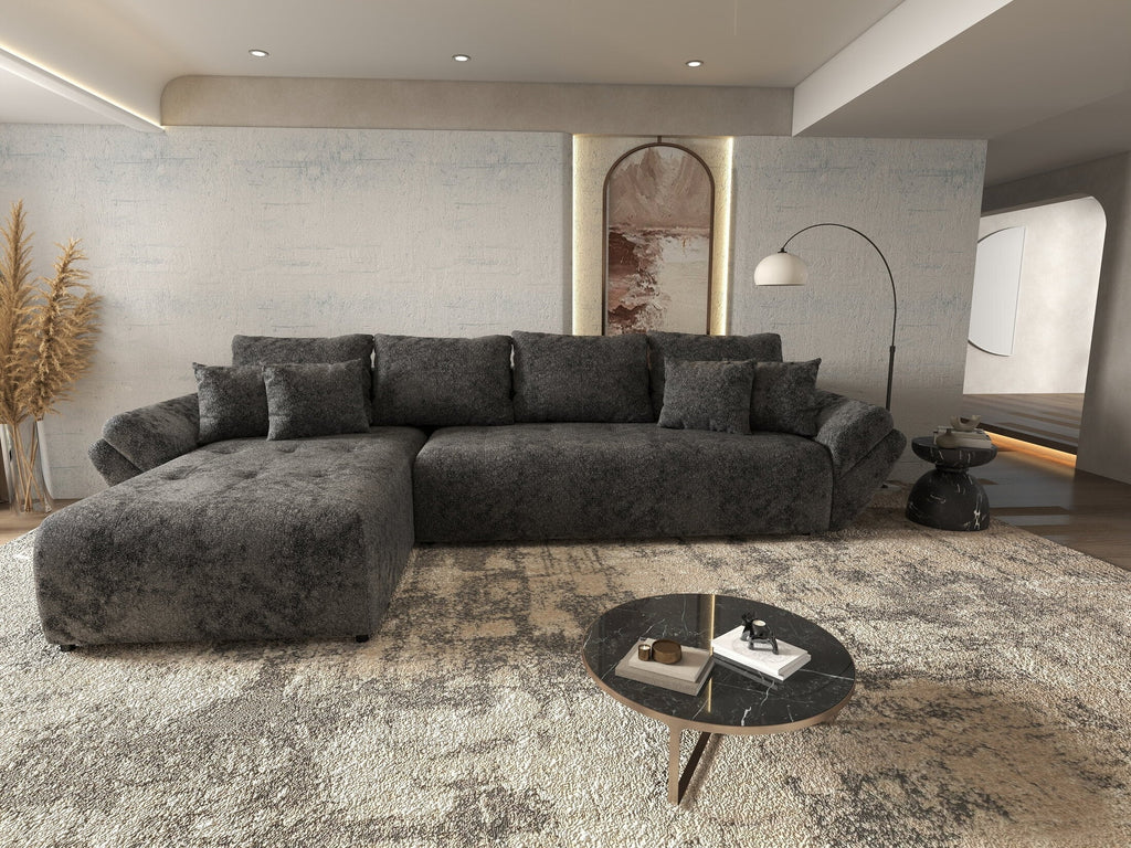 Colțar extensibil dumonde cu ladă de depozitare si sezut confortabil din spuma high-density, Berlin XL Euphoria Negru 350x185 cm