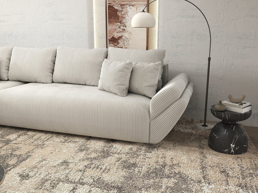 Colțar extensibil dumonde cu ladă de depozitare si sezut confortabil din spuma high-density, Berlin XL Zoom Crem 350x185 cm