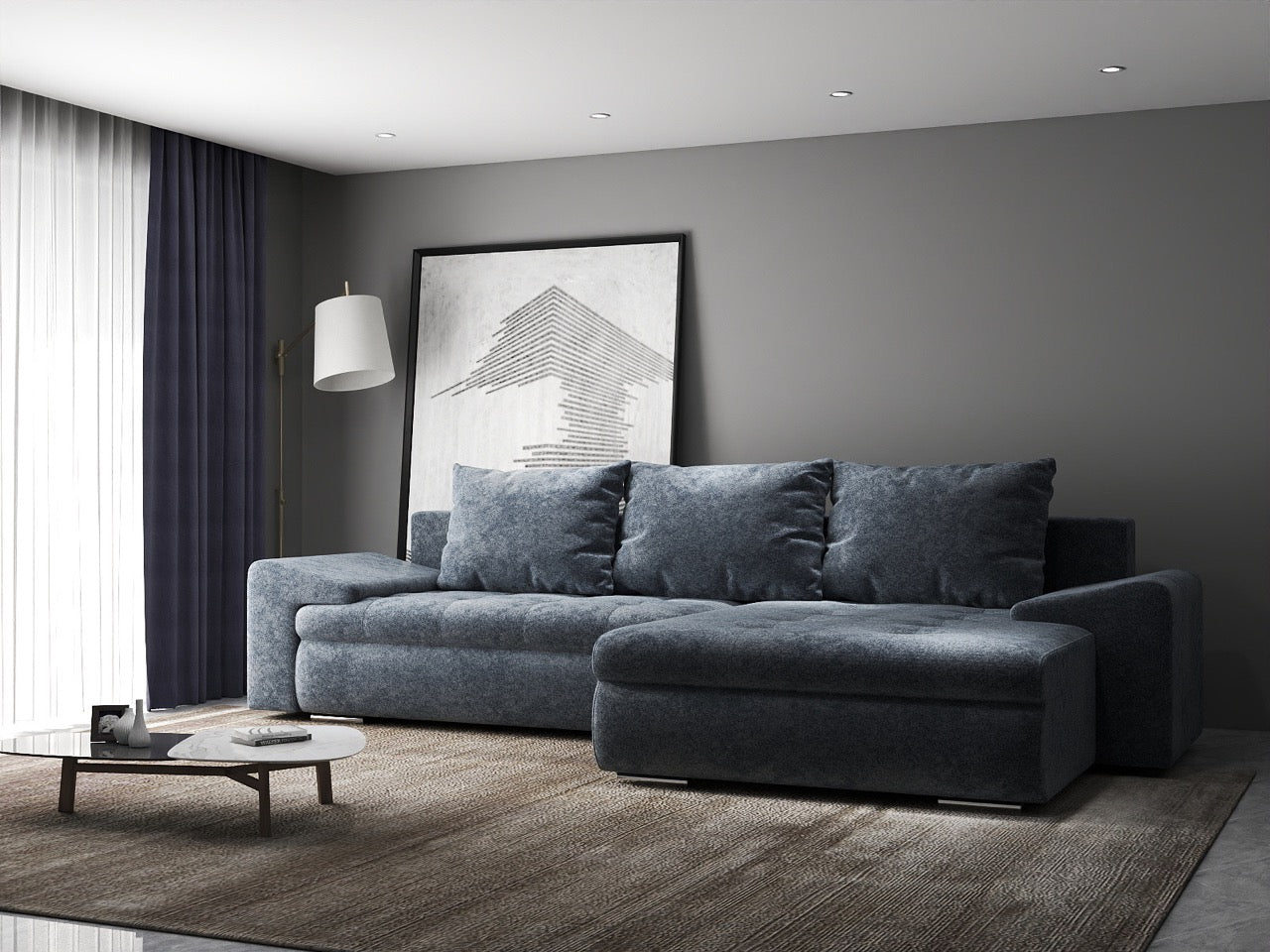 Colțar extensibil dumonde cu ladă de depozitare si sezut confortabil din spuma high-density, Leonardo Euphoria Grafit 260x185 cm II