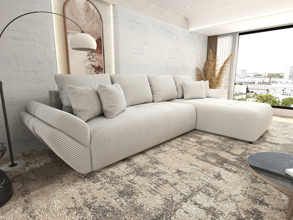 Colțar extensibil dumonde cu ladă de depozitare si sezut confortabil din spuma high-density, Berlin XL Zoom Crem 350x185 cm II