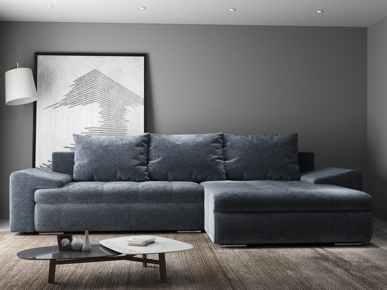 Colțar extensibil dumonde cu ladă de depozitare si sezut confortabil din spuma high-density, Leonardo Euphoria Grafit 260x185 cm II
