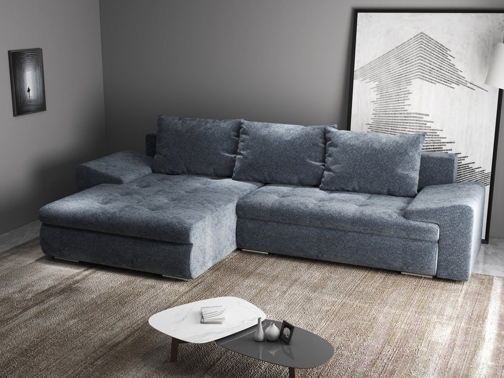 Colțar extensibil dumonde cu ladă de depozitare si sezut confortabil din spuma high-density, Leonardo Euphoria Grafit 260x185 cm