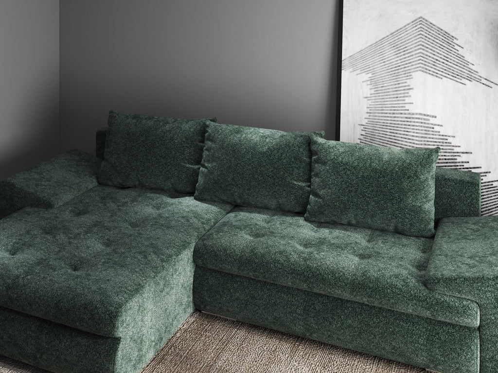 Colțar extensibil dumonde cu ladă de depozitare si sezut confortabil din spuma high-density, Leonardo Euphoria Verde 260x185 cm