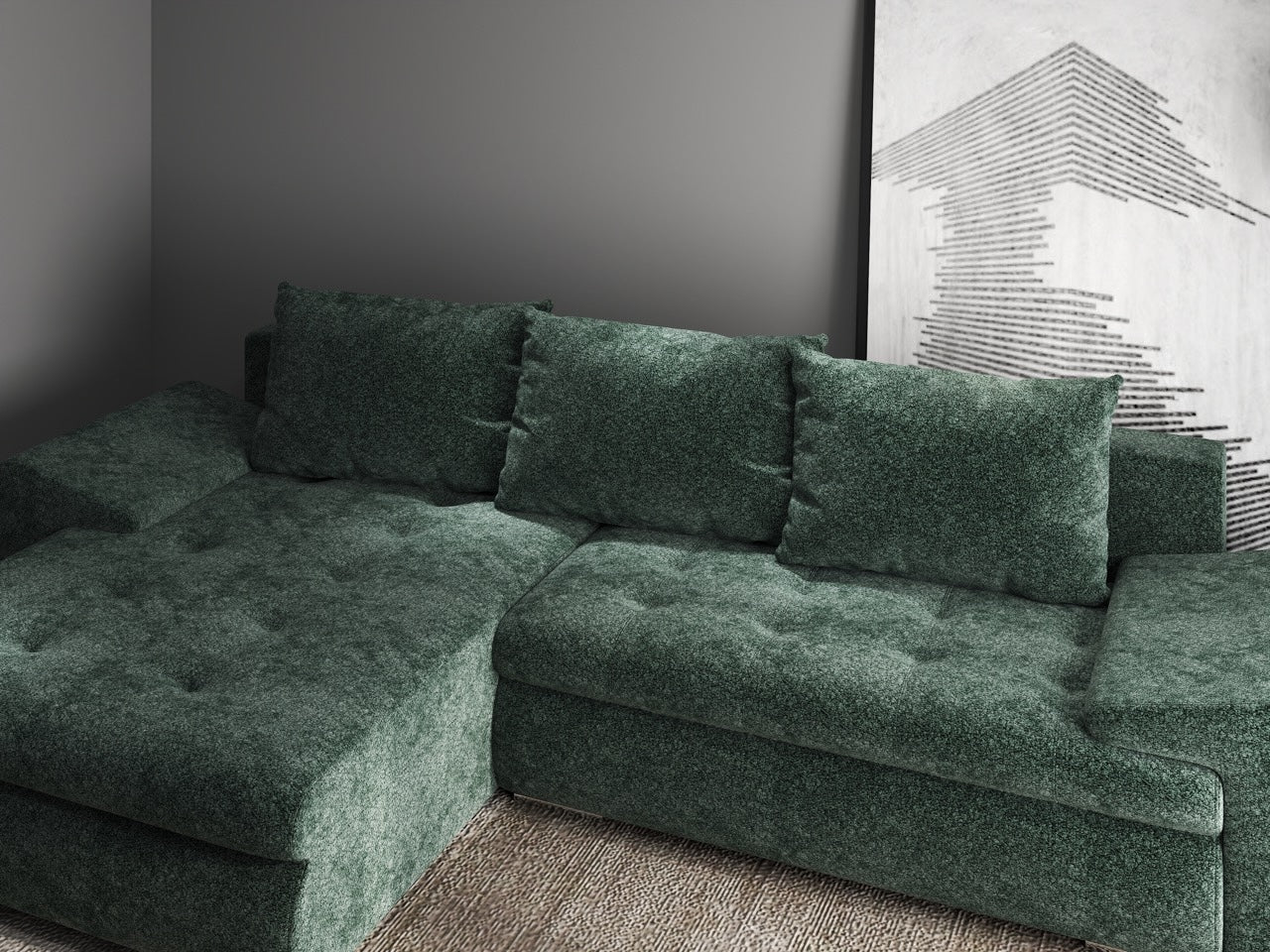 Colțar extensibil dumonde cu ladă de depozitare si sezut confortabil din spuma high-density, Leonardo Euphoria Verde 260x185 cm