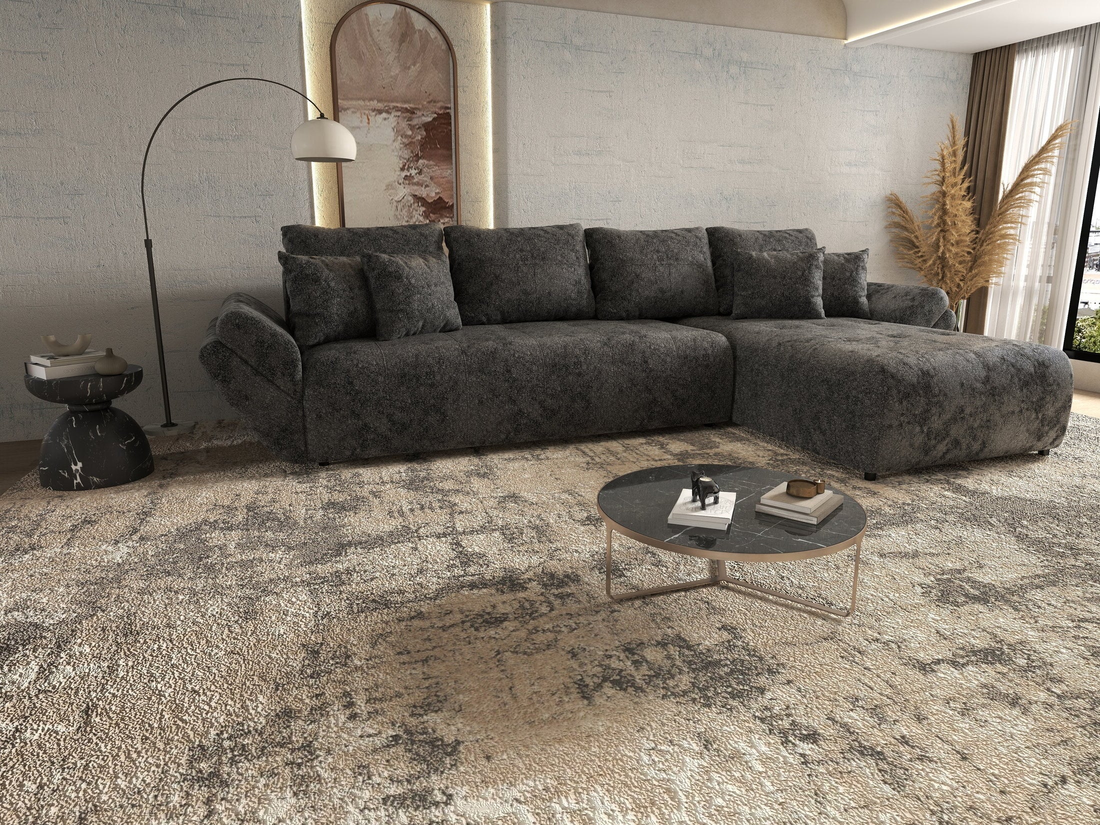 Colțar extensibil dumonde cu ladă de depozitare si sezut confortabil din spuma high-density, Berlin XL Euphoria Negru 350x185 cm II