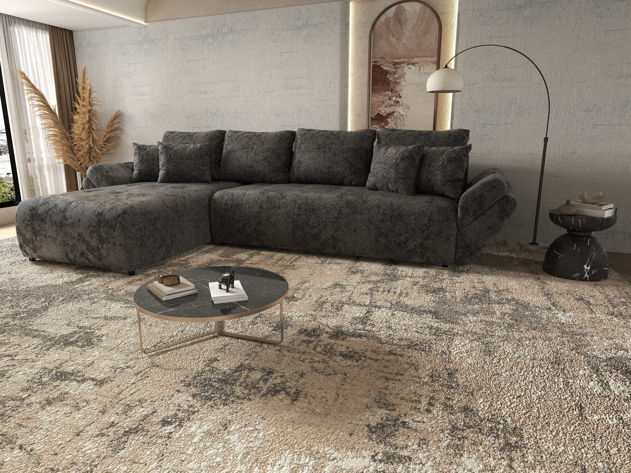 Colțar extensibil dumonde cu ladă de depozitare si sezut confortabil din spuma high-density, Berlin XL Euphoria Negru 350x185 cm