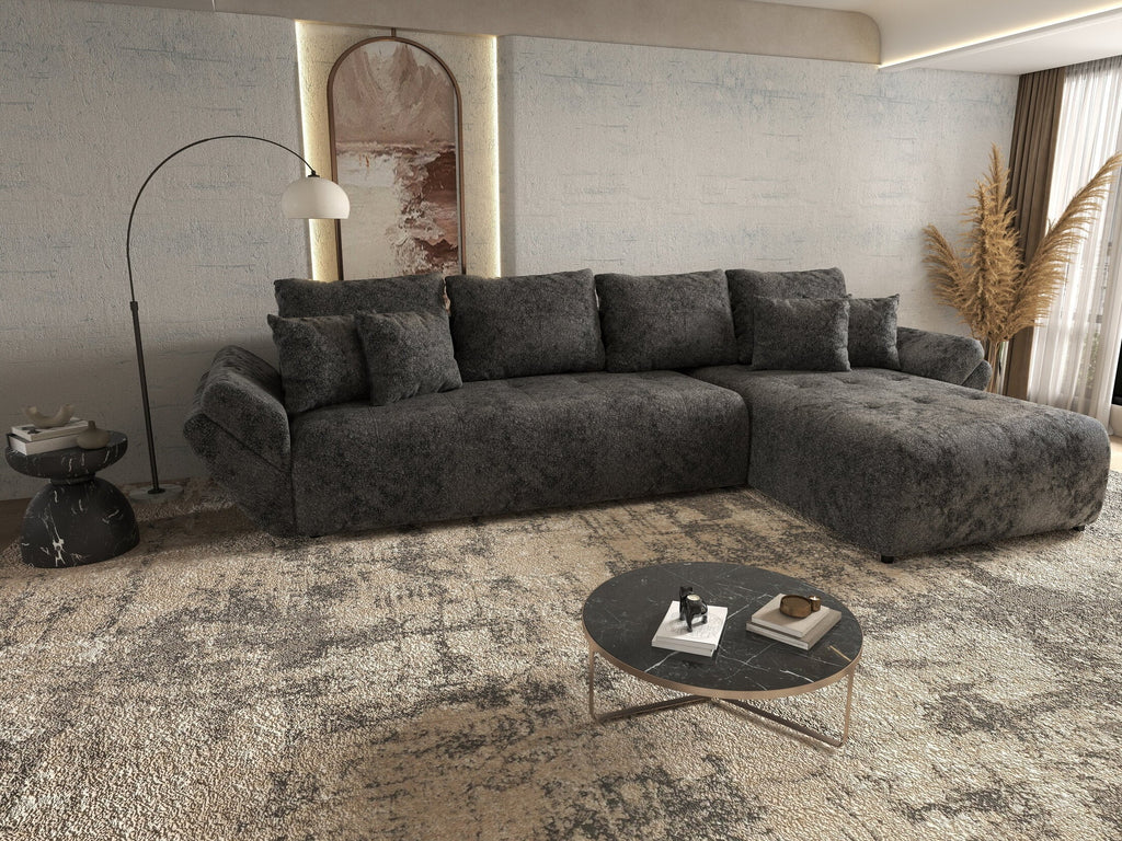 Colțar extensibil dumonde cu ladă de depozitare si sezut confortabil din spuma high-density, Berlin XL Euphoria Negru 350x185 cm II