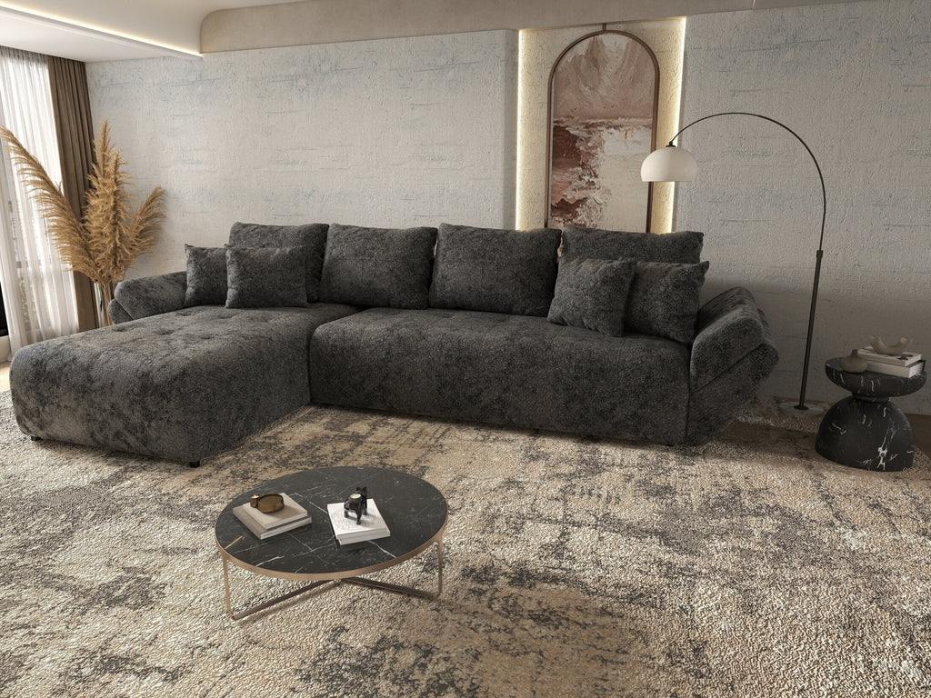 Colțar extensibil dumonde cu ladă de depozitare si sezut confortabil din spuma high-density, Berlin XL Euphoria Negru 350x185 cm