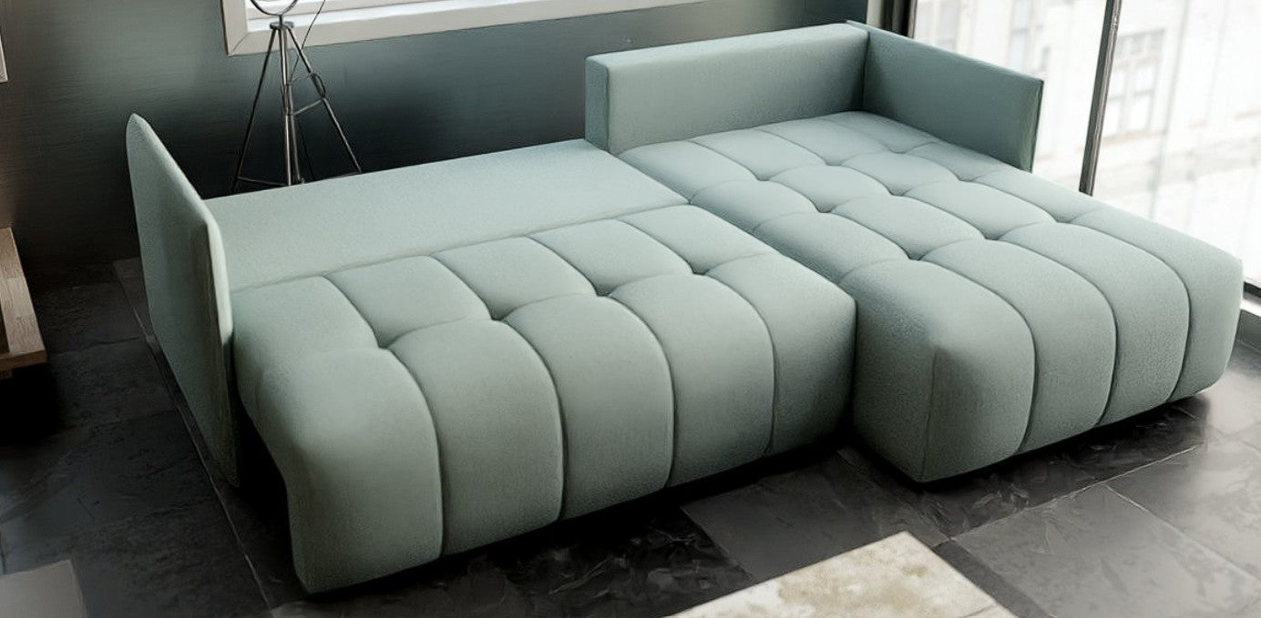 Colțar extensibil dumonde cu ladă de depozitare si sezut confortabil din spuma high-density, Malta Enjoy Mint II 235x185 cm