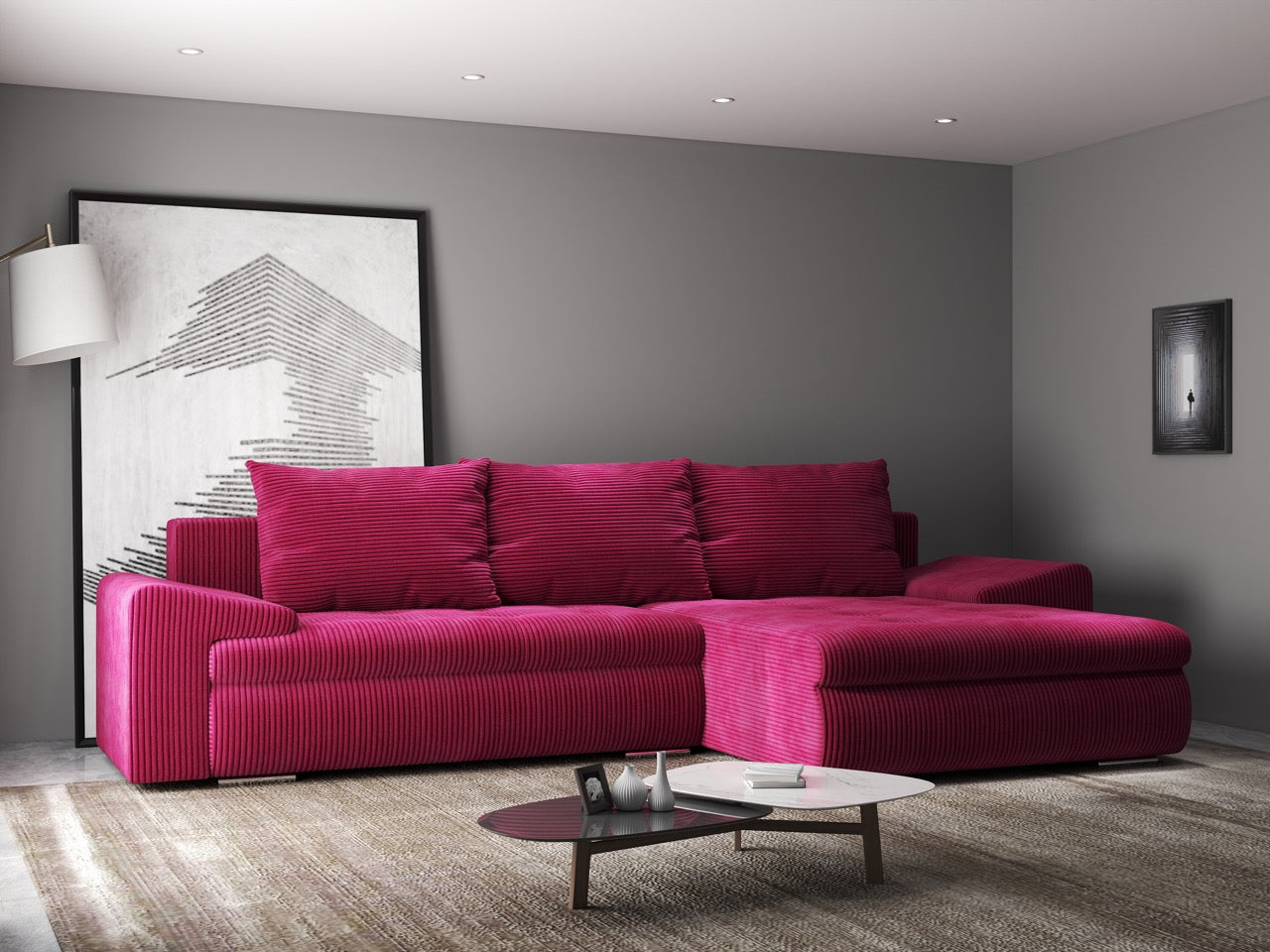 Colțar extensibil dumonde cu ladă de depozitare si sezut confortabil din spuma high-density, Leonardo Zoom Rosu 260x185 cm II