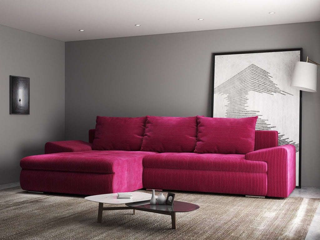Colțar extensibil dumonde cu ladă de depozitare si sezut confortabil din spuma high-density, Leonardo Zoom Rosu 260x185 cm