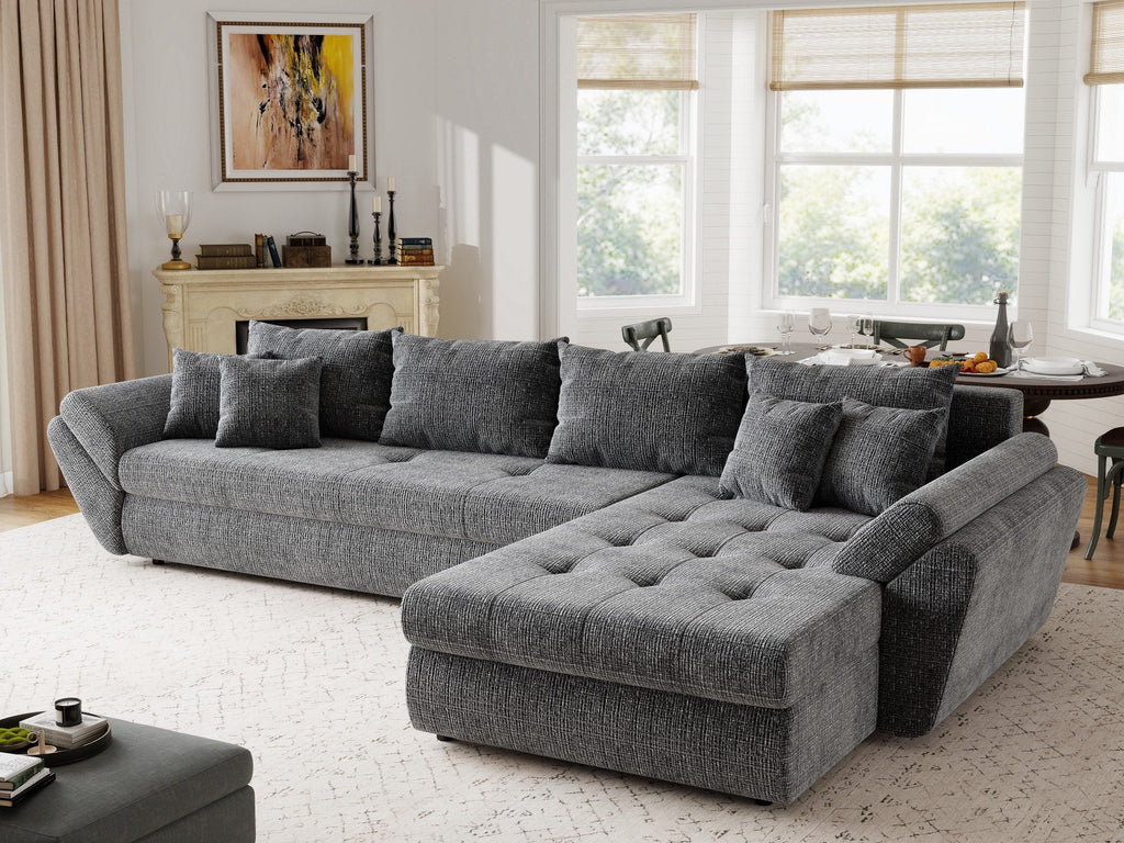 Colțar extensibil dumonde cu ladă de depozitare si sezut confortabil din spuma high-density, Loana XL Cremona Gri II 335x185 cm