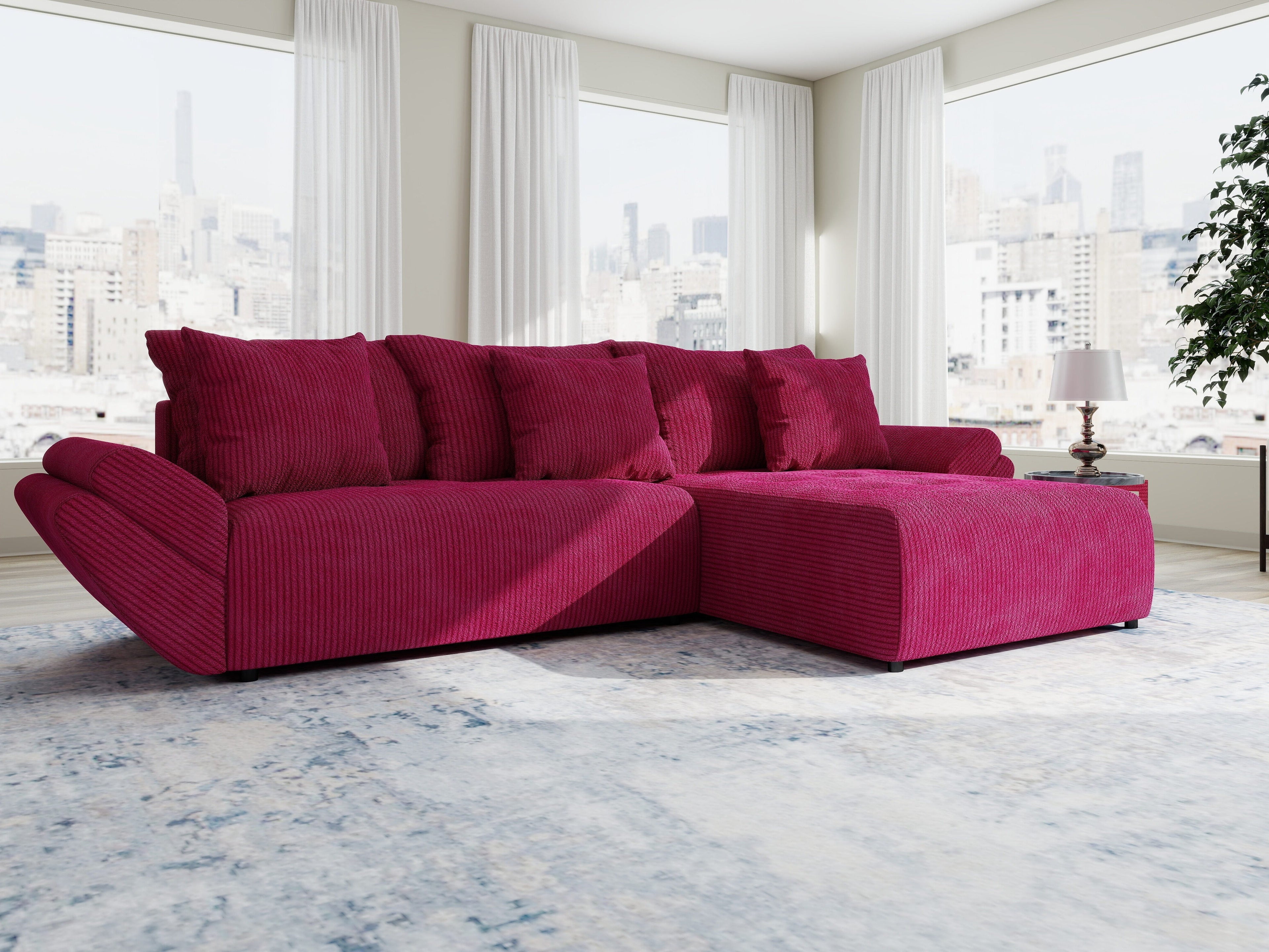 Colțar extensibil dumonde cu ladă de depozitare si sezut confortabil din spuma high-density, Berlin Zoom Rosu 280x185 cm II