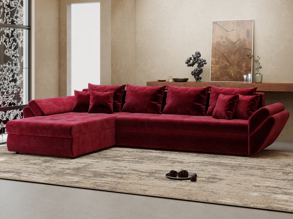 Colțar extensibil dumonde cu ladă de depozitare si sezut confortabil din spuma high-density, Loana XL Monolith Rosu 335x185 cm