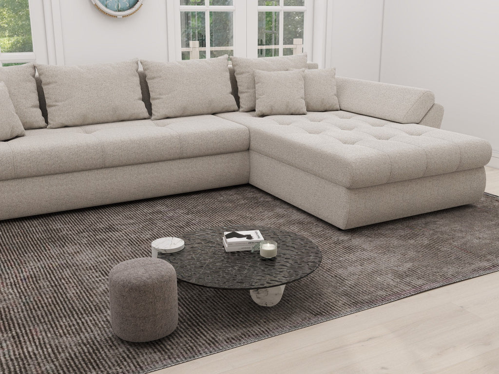 Colțar extensibil dumonde cu ladă de depozitare si sezut confortabil din spuma high-density, Loana XL Monte Bej II 335x185 cm