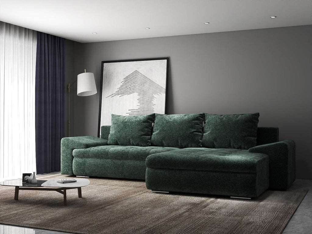 Colțar extensibil dumonde cu ladă de depozitare si sezut confortabil din spuma high-density, Leonardo Euphoria Verde 260x185 cm II