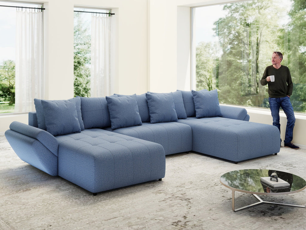 Colțar extensibil dumonde cu ladă de depozitare si sezut confortabil din spuma high-density, Berlin U Enjoy Blue 380x180 cm
