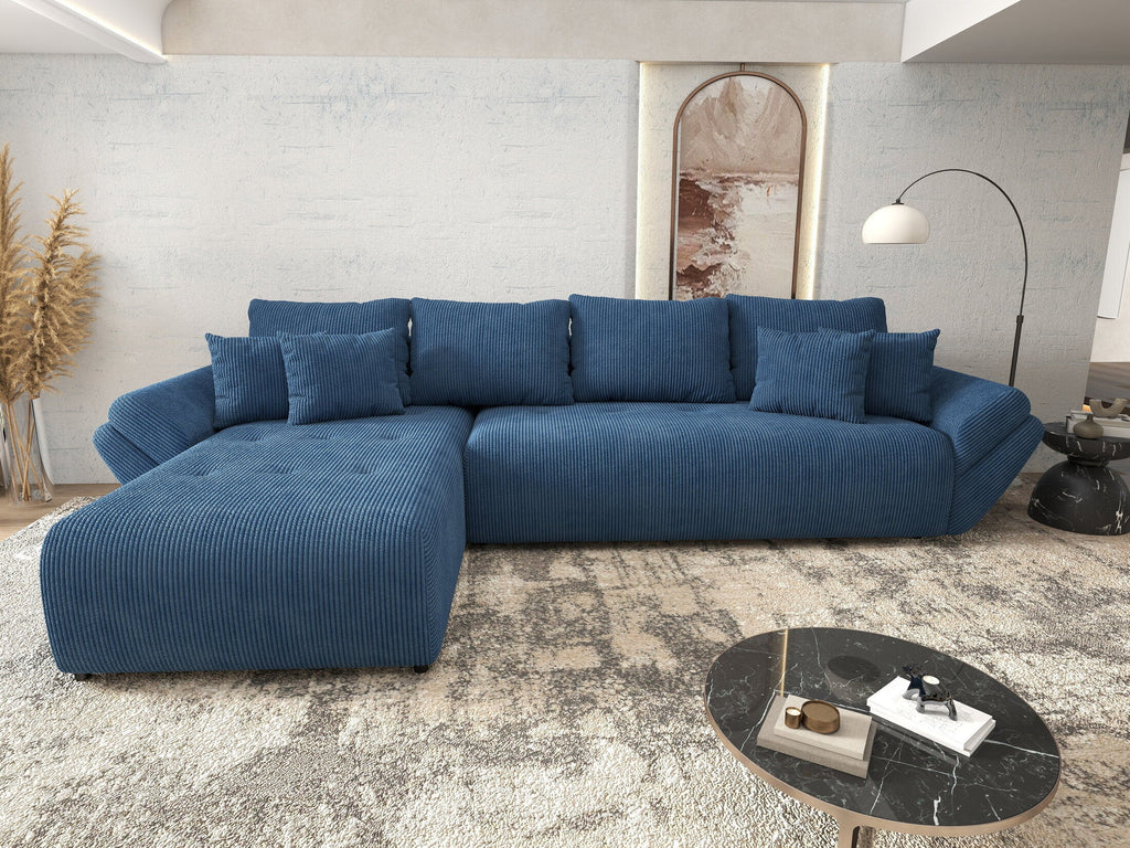 Colțar extensibil dumonde cu ladă de depozitare si sezut confortabil din spuma high-density, Berlin XL Zoom Blue 350x185 cm