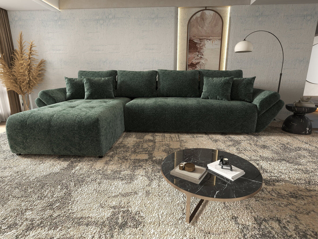 Colțar extensibil dumonde cu ladă de depozitare si sezut confortabil din spuma high-density, Berlin XL Euphoria Green 350x185 cm