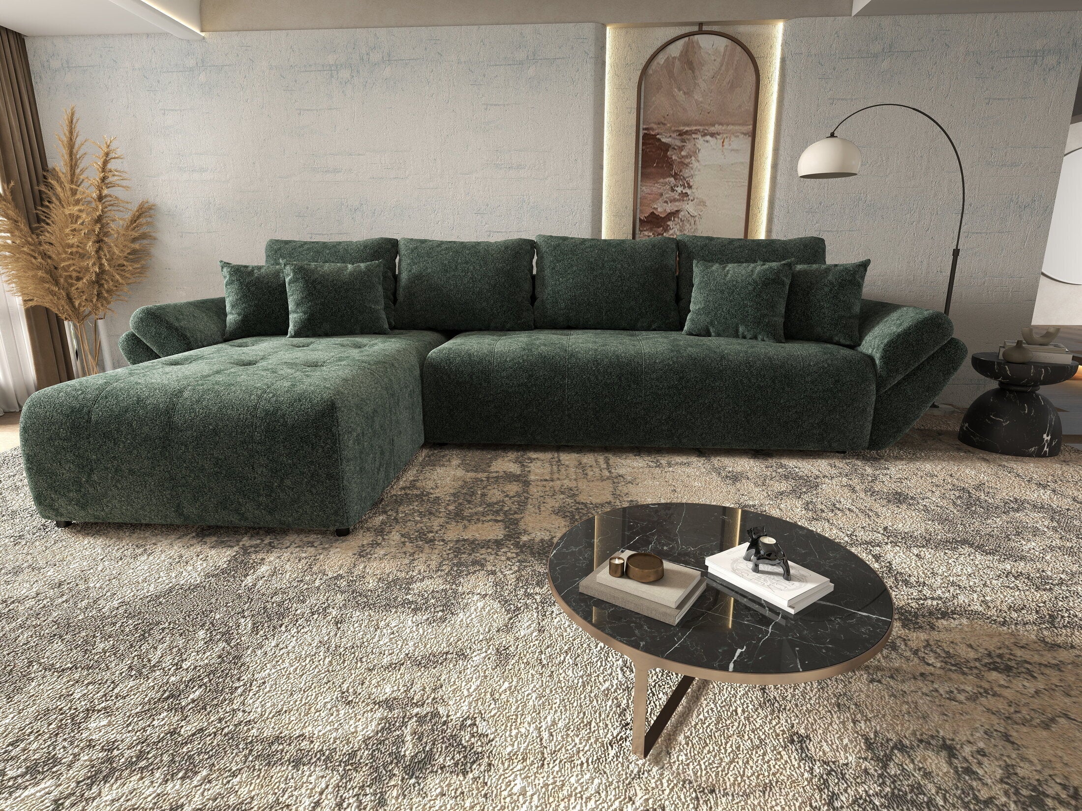 Colțar extensibil dumonde cu ladă de depozitare si sezut confortabil din spuma high-density, Berlin XL Euphoria Green 350x185 cm