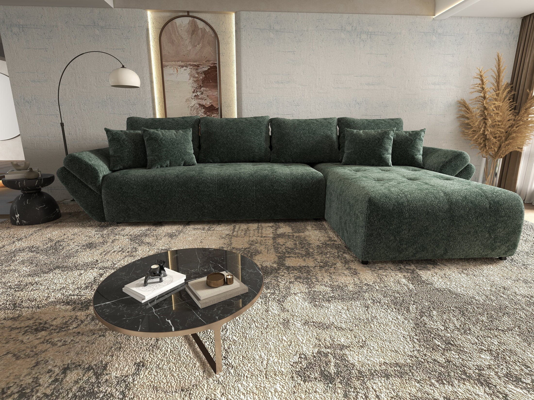 Colțar extensibil dumonde cu ladă de depozitare si sezut confortabil din spuma high-density, Berlin XL Euphoria Green 350x185 cm II