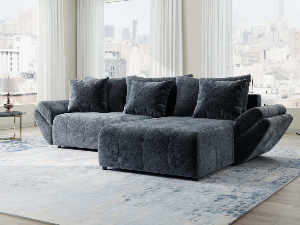 Colțar extensibil dumonde cu ladă de depozitare si sezut confortabil din spuma high-density, Berlin Euphoria Gri Grafit 280x185 cm II