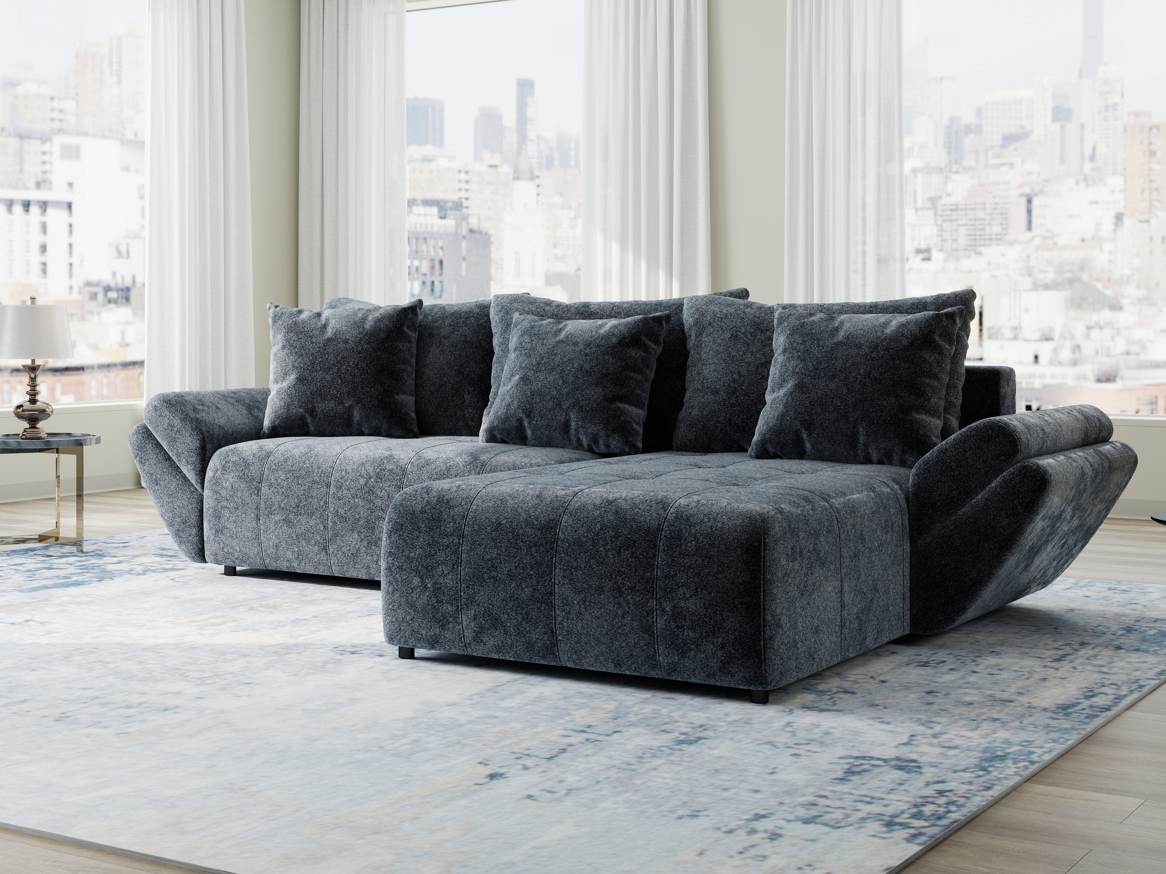 Colțar extensibil dumonde cu ladă de depozitare si sezut confortabil din spuma high-density, Berlin Euphoria Gri Grafit 280x185 cm II