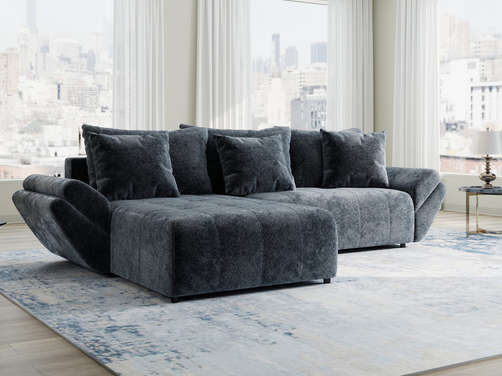 Colțar extensibil dumonde cu ladă de depozitare si sezut confortabil din spuma high-density, Berlin Euphoria Gri Grafit 280x185 cm