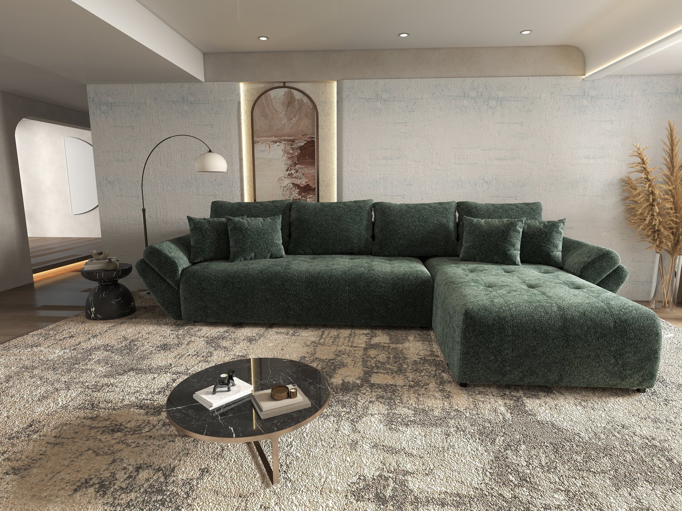 Colțar extensibil dumonde cu ladă de depozitare si sezut confortabil din spuma high-density, Berlin XL Euphoria Green 350x185 cm II