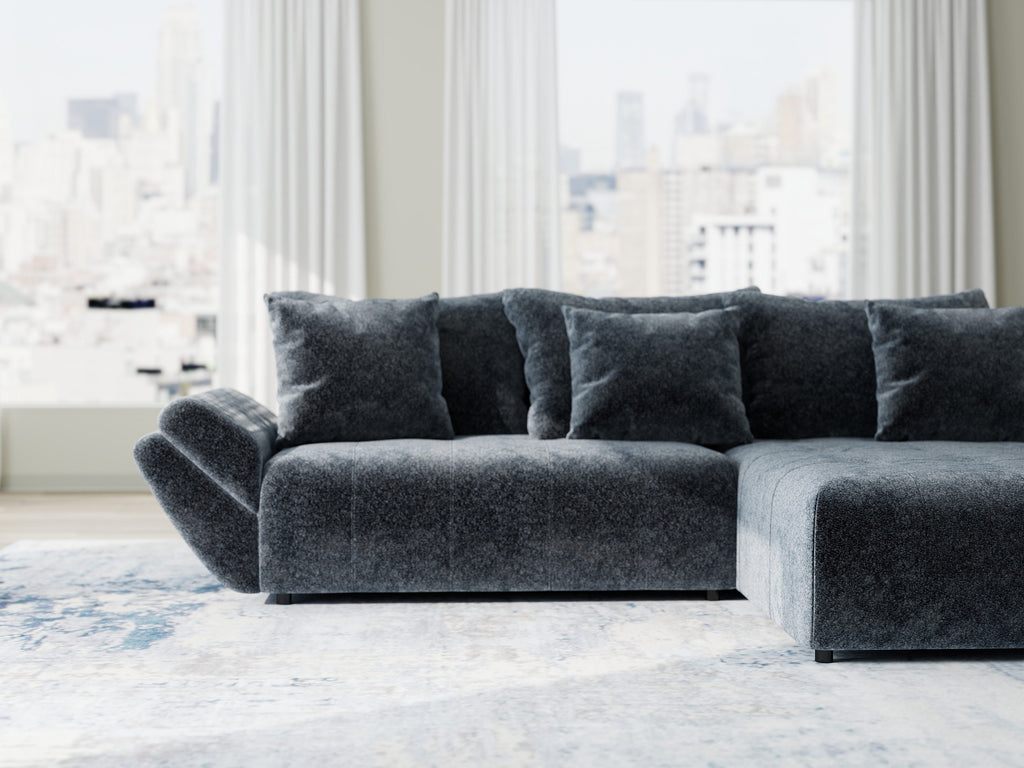 Colțar extensibil dumonde cu ladă de depozitare si sezut confortabil din spuma high-density, Berlin Euphoria Gri Grafit 280x185 cm II