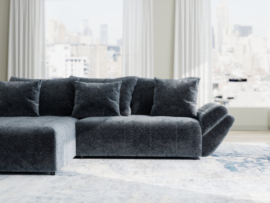Colțar extensibil dumonde cu ladă de depozitare si sezut confortabil din spuma high-density, Berlin Euphoria Gri Grafit 280x185 cm