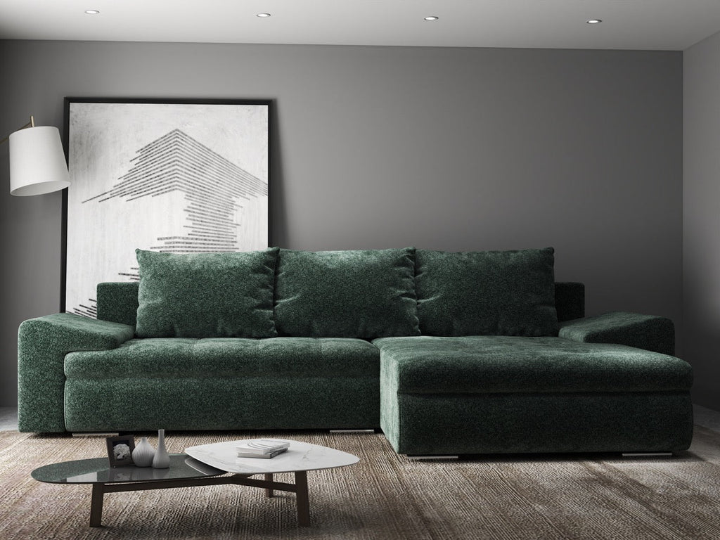 Colțar extensibil dumonde cu ladă de depozitare si sezut confortabil din spuma high-density, Leonardo Euphoria Verde 260x185 cm II