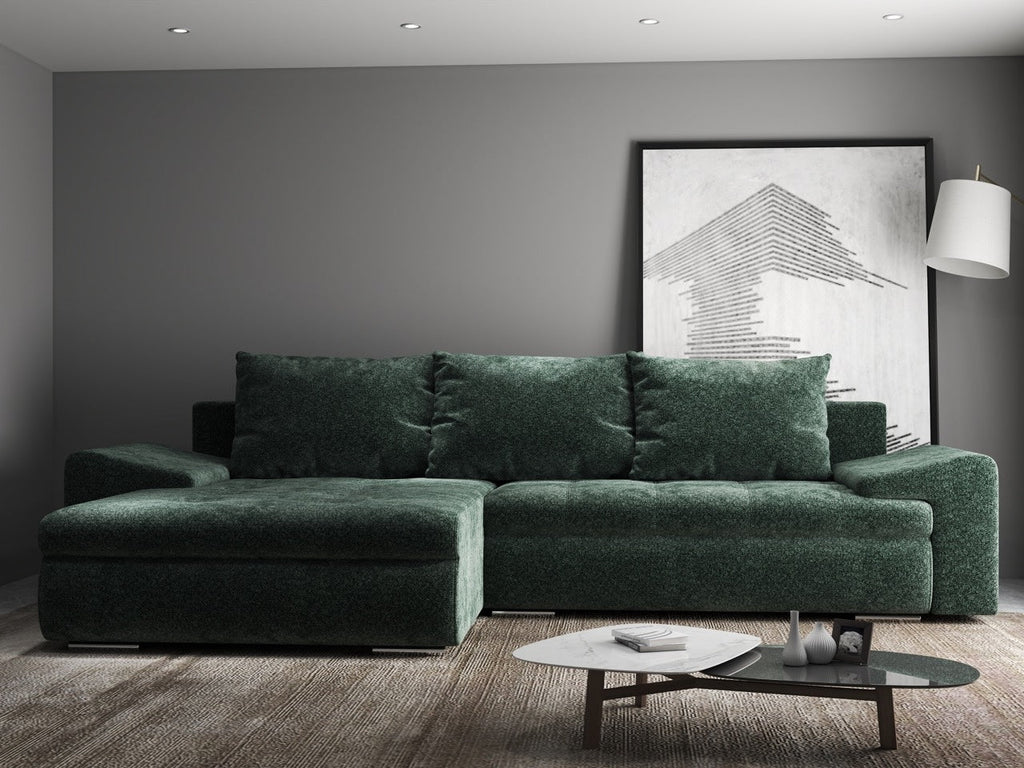 Colțar extensibil dumonde cu ladă de depozitare si sezut confortabil din spuma high-density, Leonardo Euphoria Verde 260x185 cm