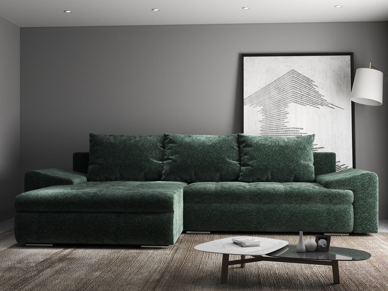 Colțar extensibil dumonde cu ladă de depozitare si sezut confortabil din spuma high-density, Leonardo Euphoria Verde 260x185 cm