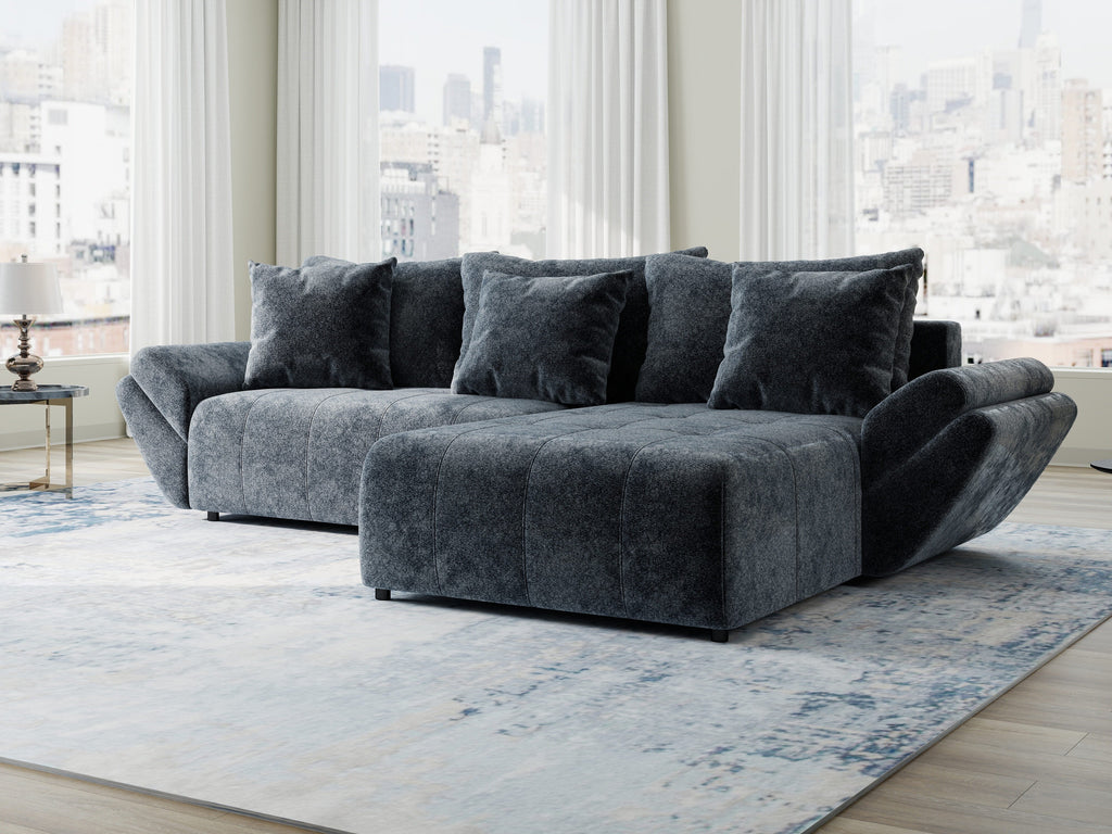Colțar extensibil dumonde cu ladă de depozitare si sezut confortabil din spuma high-density, Berlin Euphoria Gri Grafit 280x185 cm II