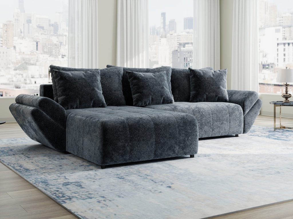 Colțar extensibil dumonde cu ladă de depozitare si sezut confortabil din spuma high-density, Berlin Euphoria Gri Grafit 280x185 cm