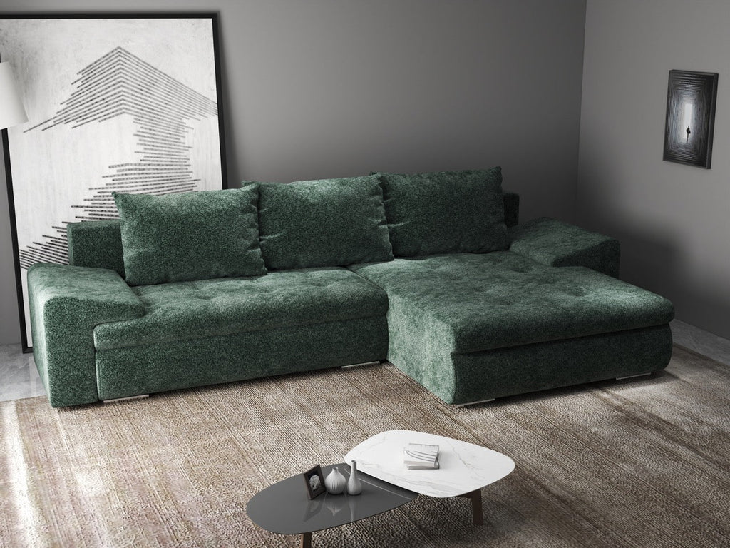 Colțar extensibil dumonde cu ladă de depozitare si sezut confortabil din spuma high-density, Leonardo Euphoria Verde 260x185 cm II