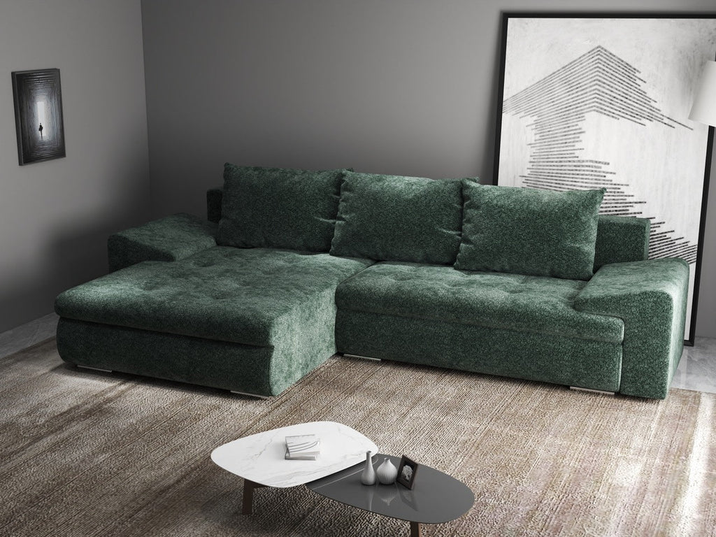 Colțar extensibil dumonde cu ladă de depozitare si sezut confortabil din spuma high-density, Leonardo Euphoria Verde 260x185 cm
