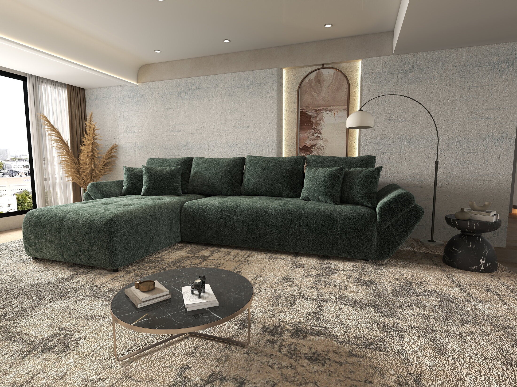Colțar extensibil dumonde cu ladă de depozitare si sezut confortabil din spuma high-density, Berlin XL Euphoria Green 350x185 cm