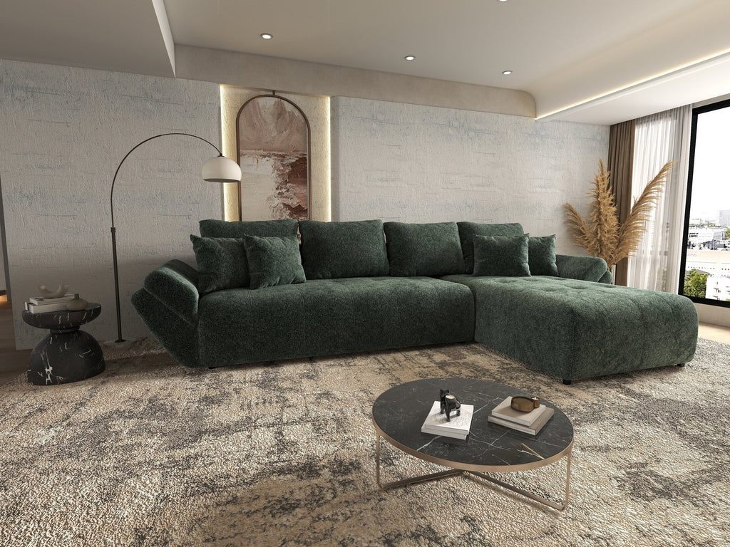 Colțar extensibil dumonde cu ladă de depozitare si sezut confortabil din spuma high-density, Berlin XL Euphoria Green 350x185 cm II