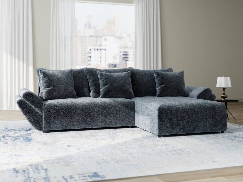 Colțar extensibil dumonde cu ladă de depozitare si sezut confortabil din spuma high-density, Berlin Euphoria Gri Grafit 280x185 cm II