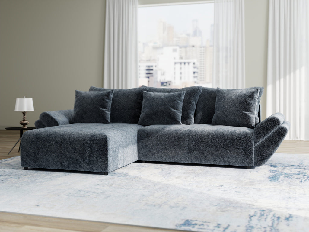 Colțar extensibil dumonde cu ladă de depozitare si sezut confortabil din spuma high-density, Berlin Euphoria Gri Grafit 280x185 cm