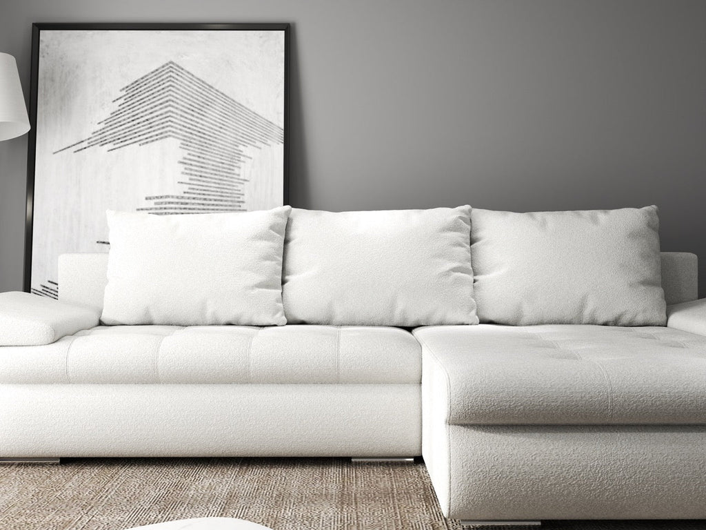 Colțar extensibil dumonde cu ladă de depozitare si sezut confortabil din spuma high-density, Leonardo Euphoria Ivory 260x185 cm II